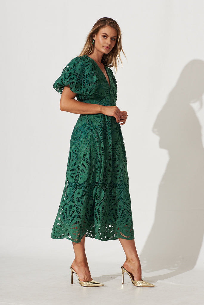 Millie Lace Maxi Dress In Emerald - side