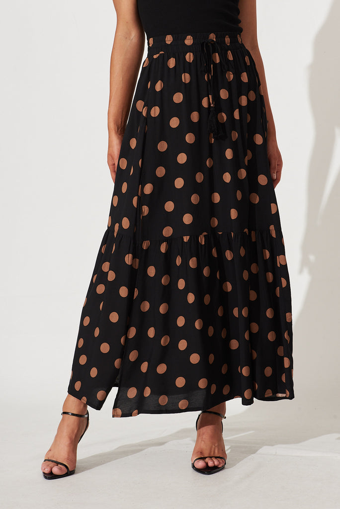 Bilboa Maxi Skirt In Black With Brown Spot - front