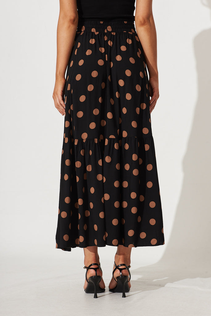 Bilboa Maxi Skirt In Black With Brown Spot - back