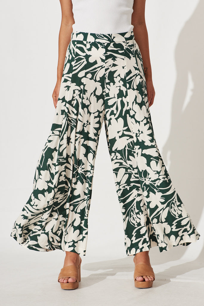 Effenty Pants In Cream With Green Print - front