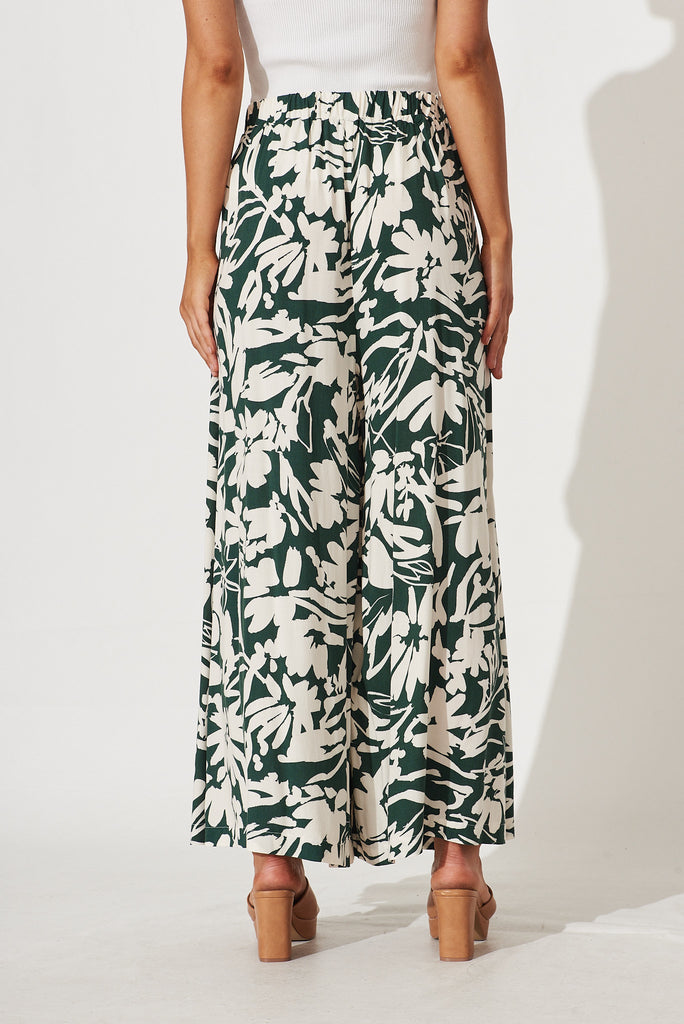 Effenty Pants In Cream With Green Print - back