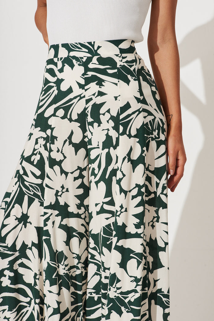 Effenty Pants In Cream With Green Print - detail