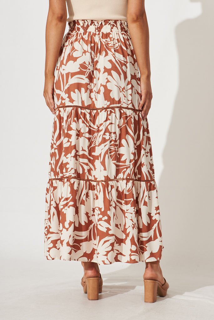 Freedom Maxi Skirt In Brown With Cream Floral - back