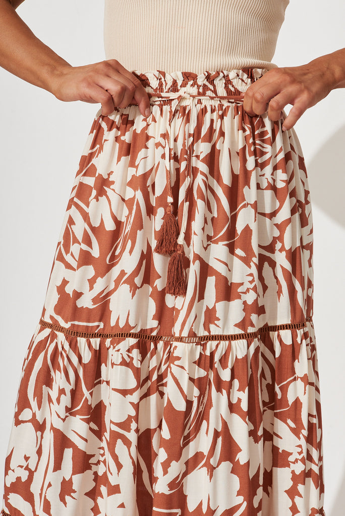 Freedom Maxi Skirt In Brown With Cream Floral - detail