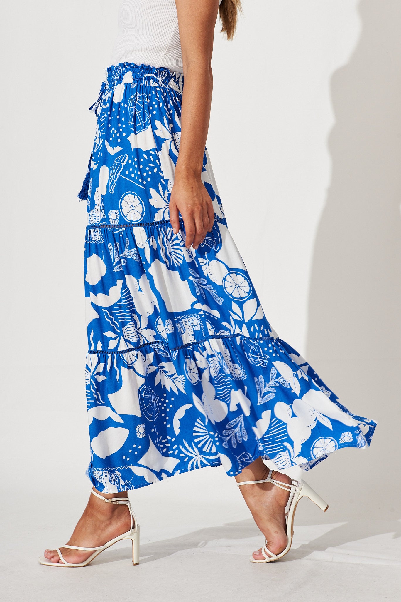 Freedom Maxi Skirt In Cobalt Blue With White Print - side