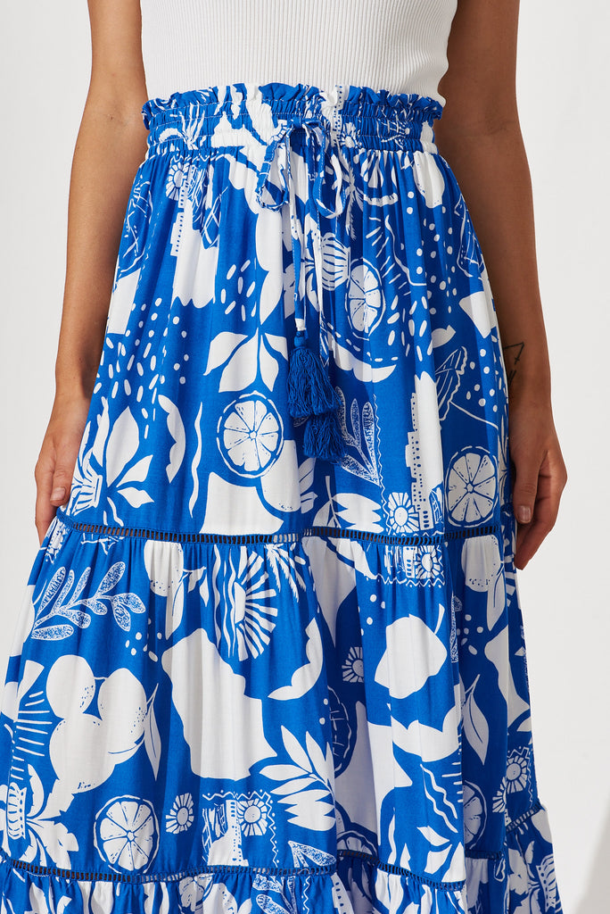 Freedom Maxi Skirt In Cobalt Blue With White Print - detail
