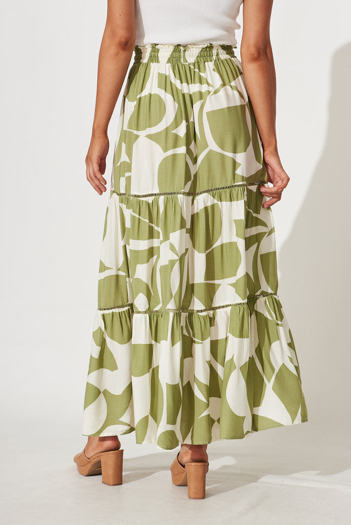 Freedom Maxi Skirt In Olive And Cream Geometric Print - back