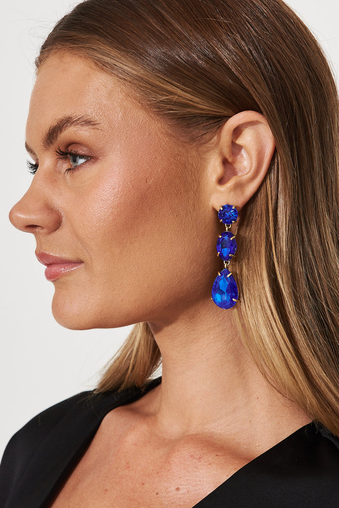 August + Delilah Lara Drop Earrings In Cobalt Blue - side