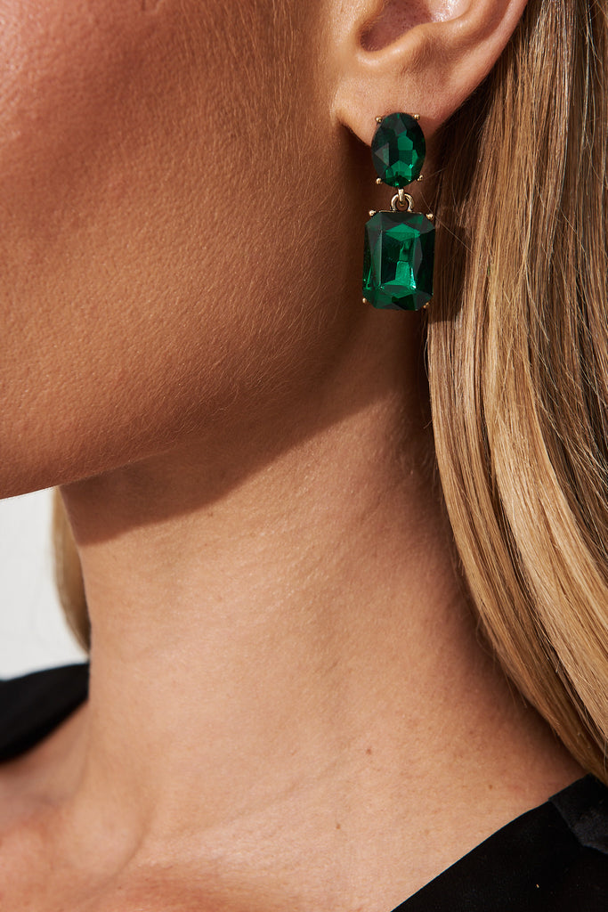 August + Delilah Lanier Drop Earrings In Emerald - detail