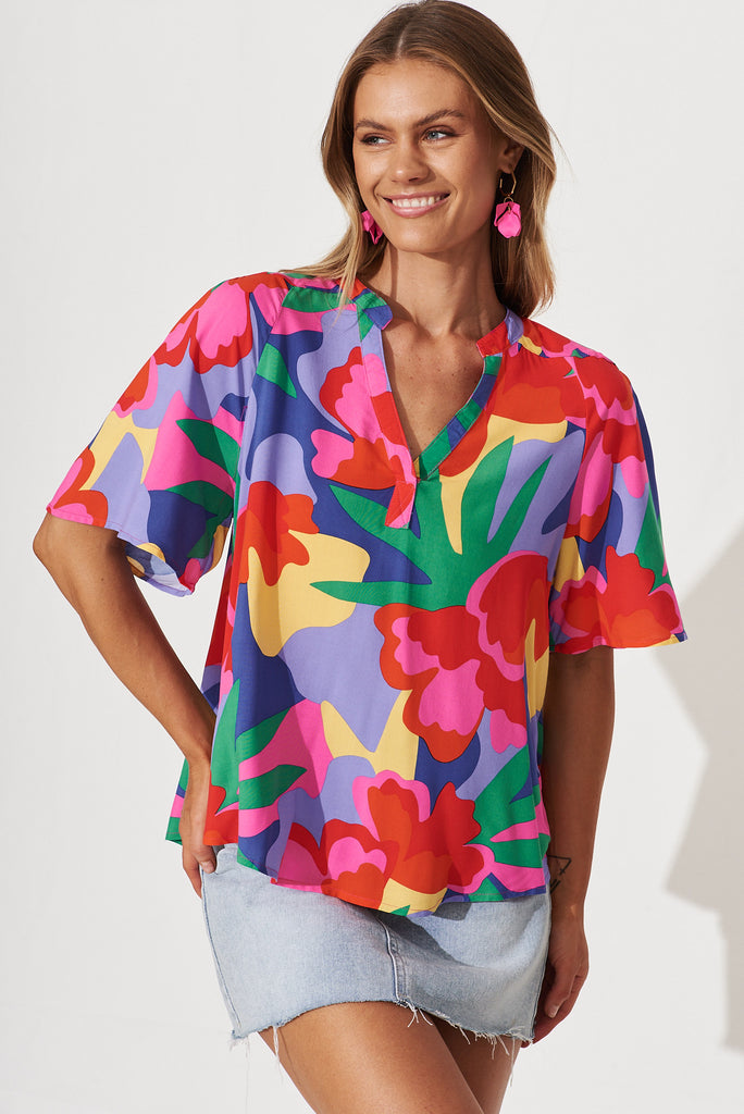 Lover Top In Bright Multi Print - front