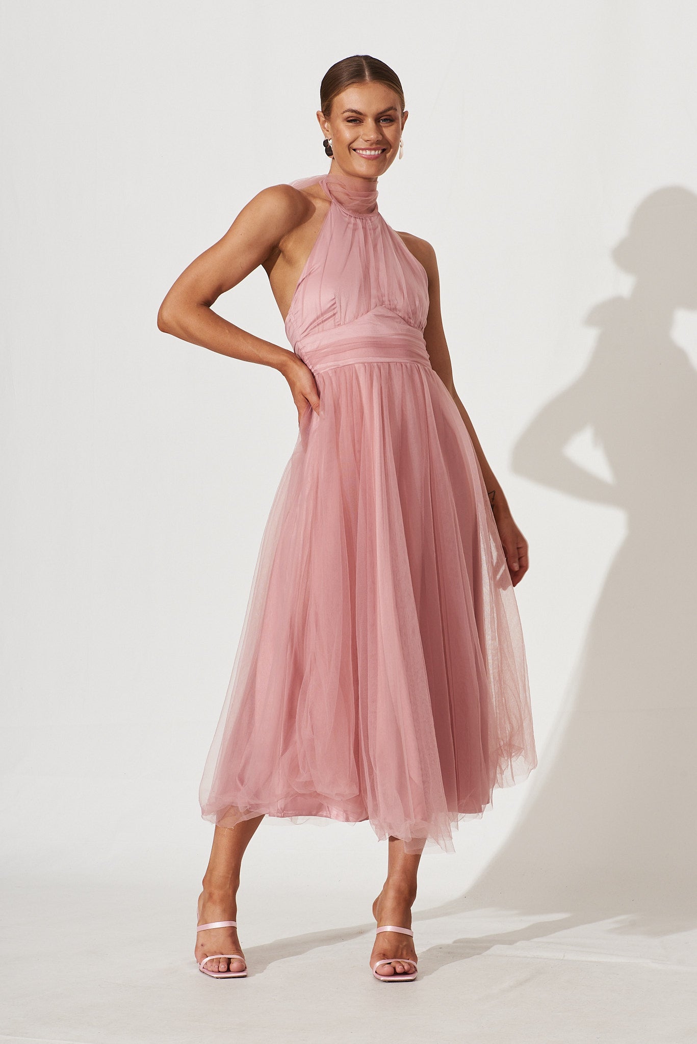 Dusty pink halter neck dress hotsell
