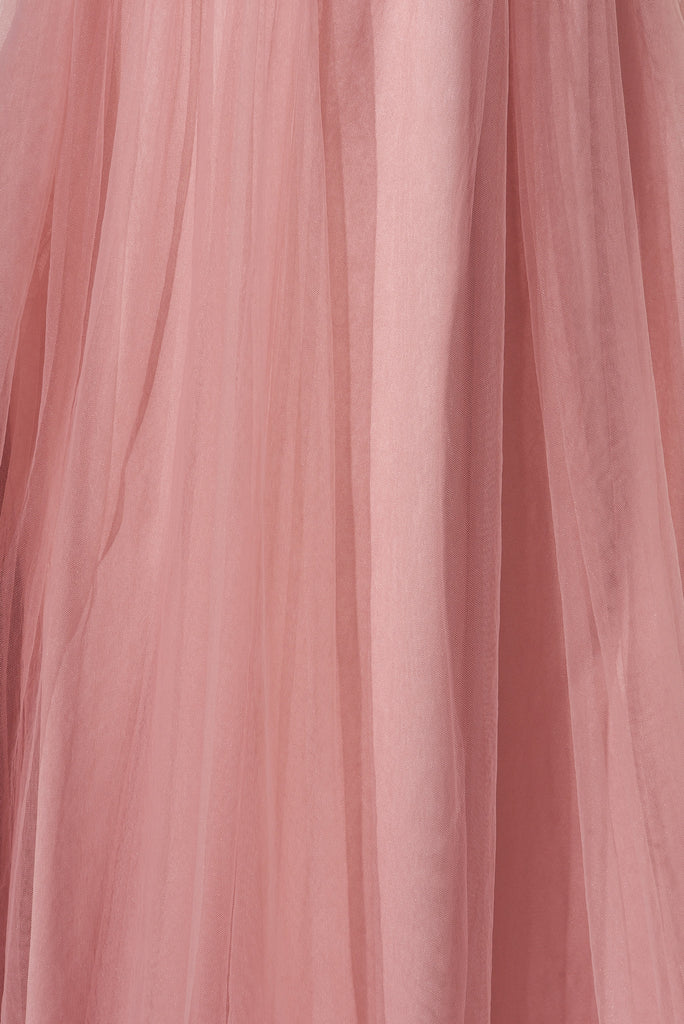 Skyfall Halter Neck Midi Dress In Blush Tulle - fabric