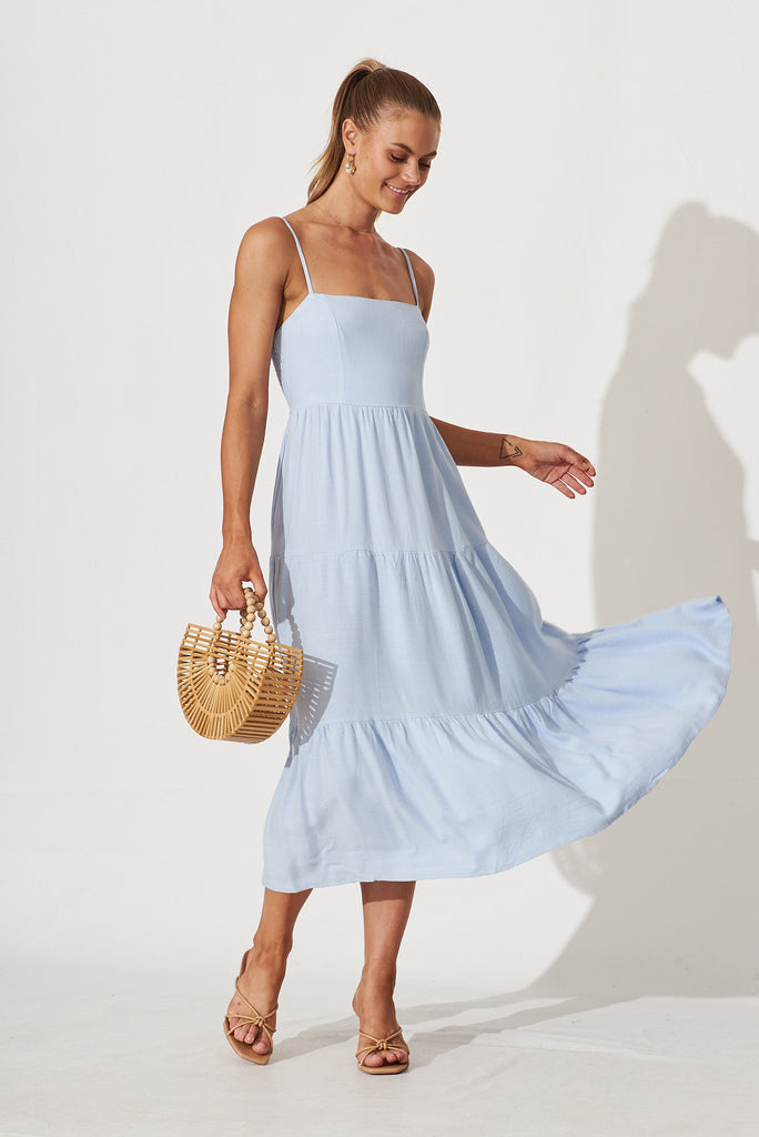 Heavenly Midi Dress In Pale Blue Linen St Frock