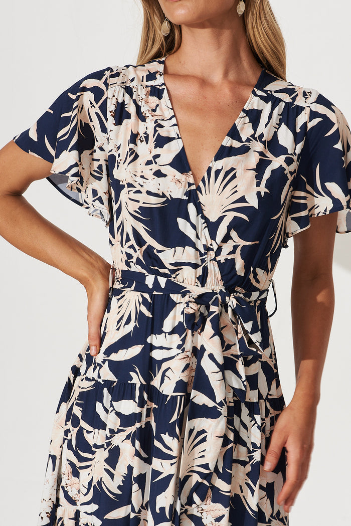 Heidi Maxi Dress In Navy Leaf Print St Frock Heidi Maxi Dress In Navy Leaf Print St Frock