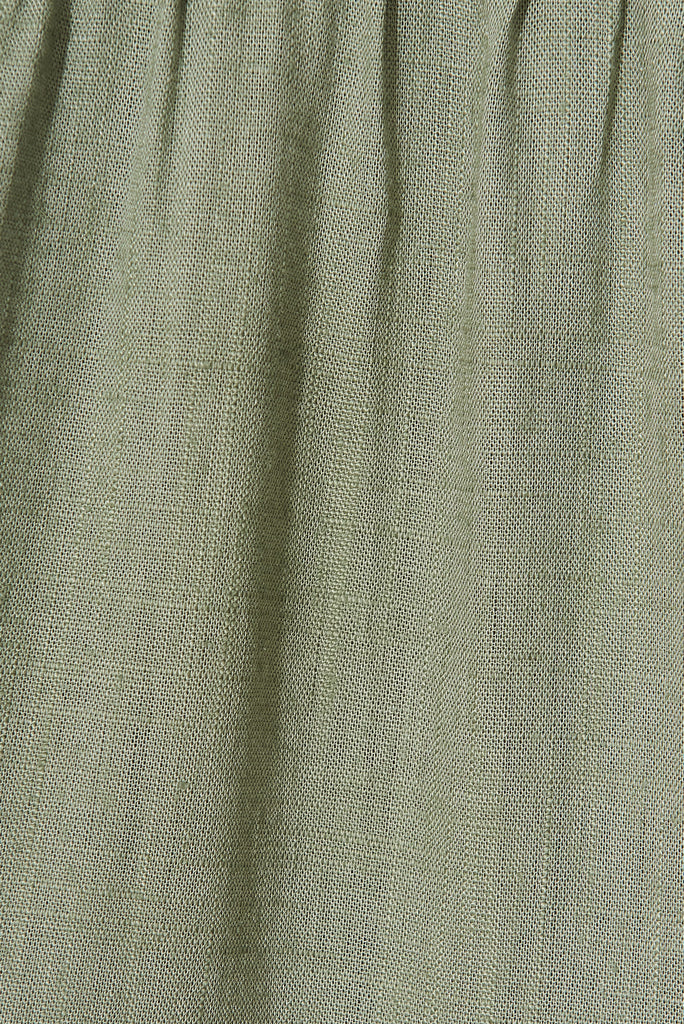 Nessa Smock Dress In Khaki Linen Blend - fabric