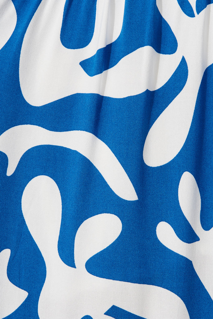 Monaco Midi Smock Dress In Blue With White Print - fabric