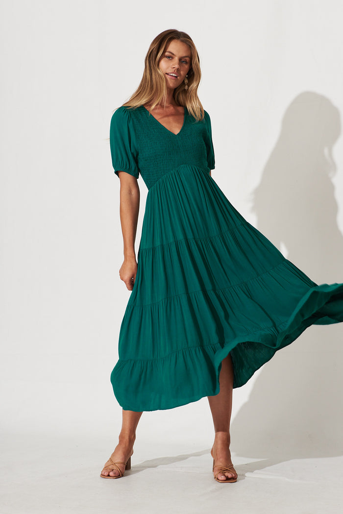 Kami Maxi Dress In Teal Bamboo Rayon - full length