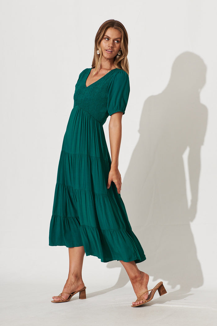 Kami Maxi Dress In Teal Bamboo Rayon - side