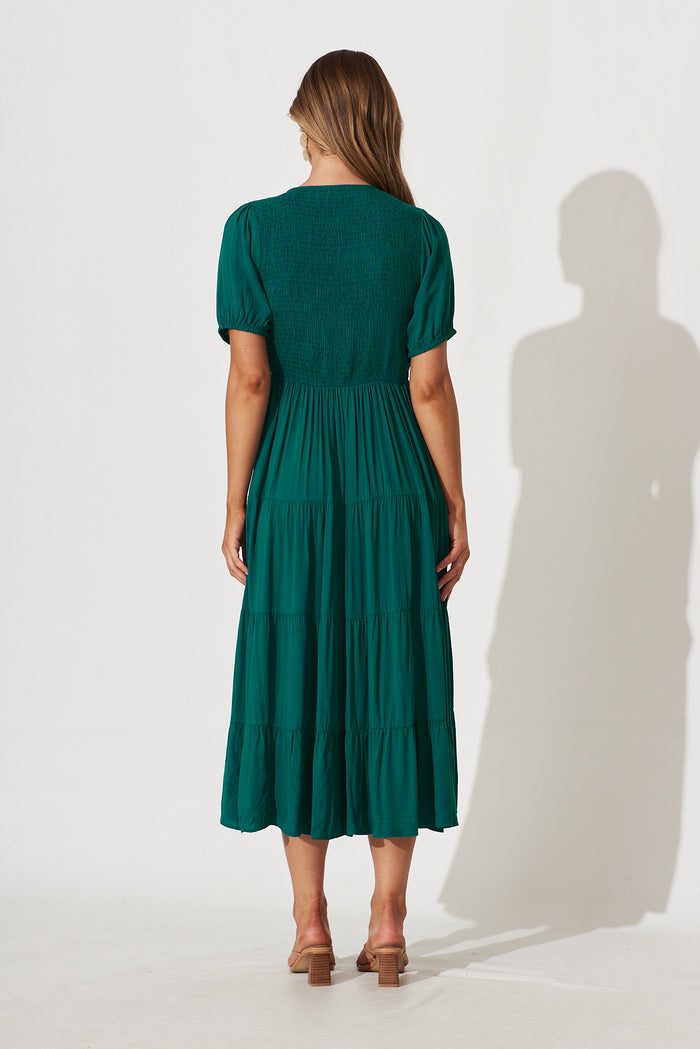 Kami Maxi Dress In Teal Bamboo Rayon - back