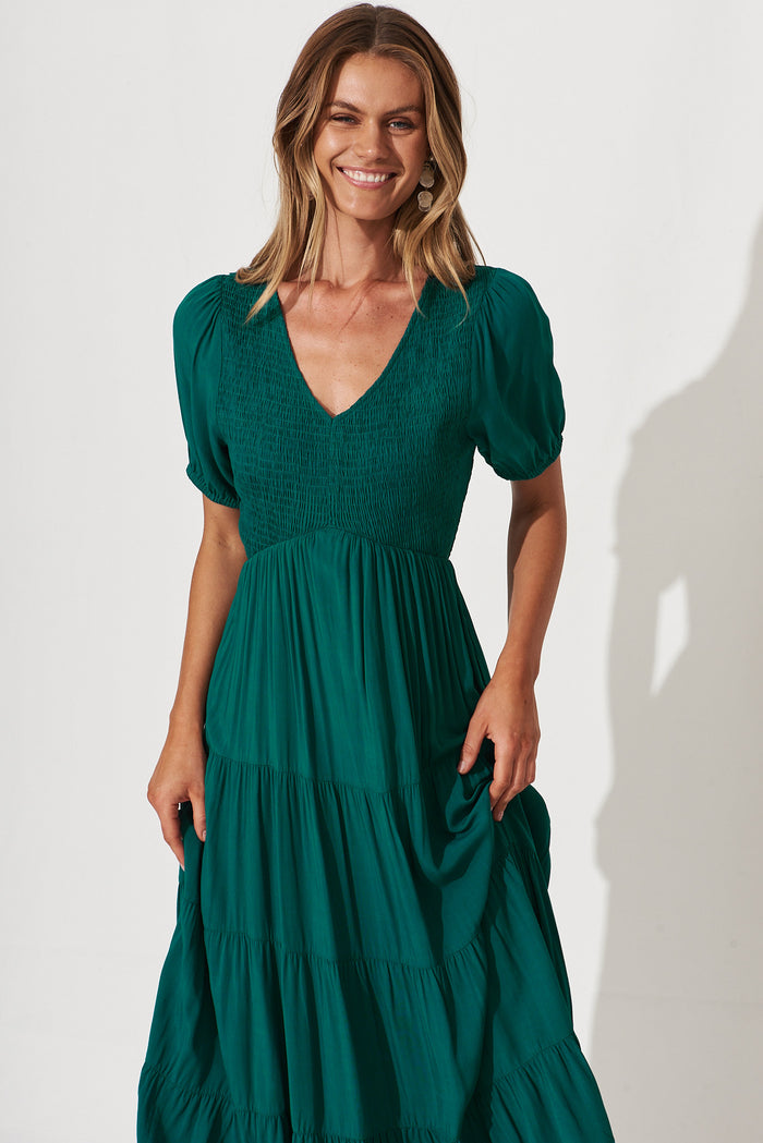 Kami Maxi Dress In Teal Bamboo Rayon - front