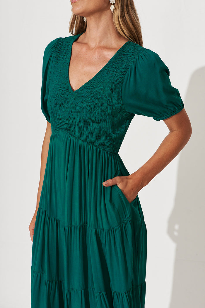 Kami Maxi Dress In Teal Bamboo Rayon - detail