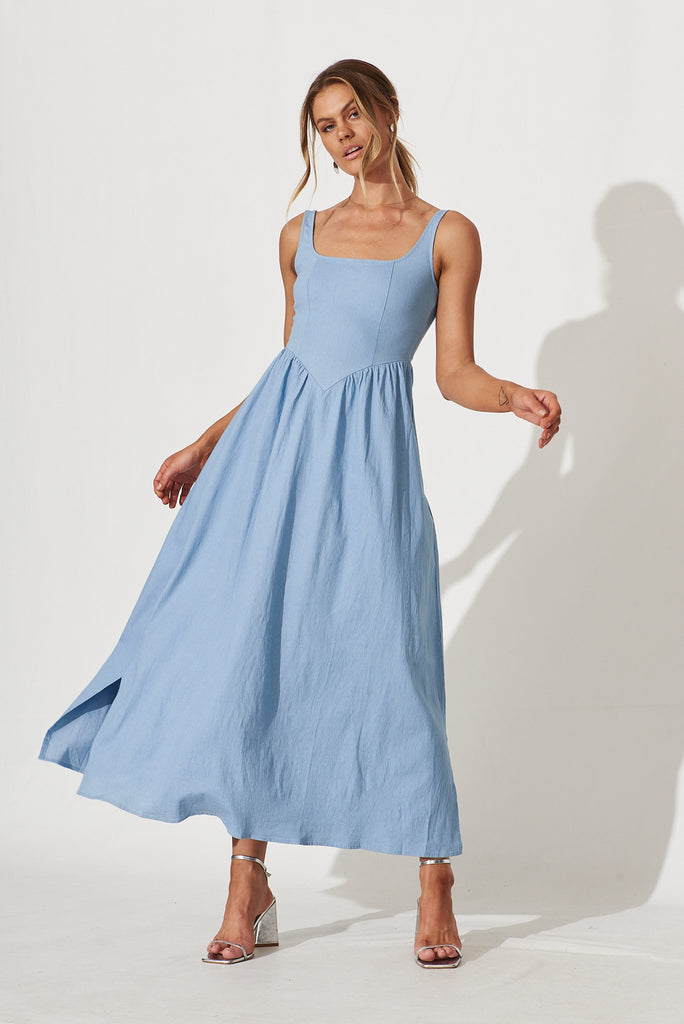 My All Maxi Dress In Light Blue Denim Cotton Blend - full length