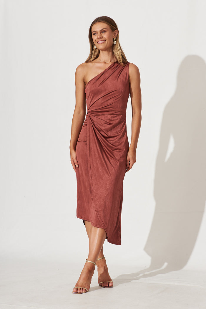 Endlesslove One Shoulder Maxi Dress In Dark Dusty Rose - full length
