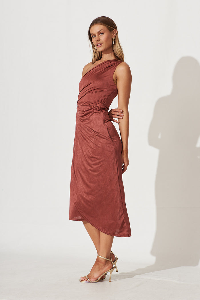 Endlesslove One Shoulder Maxi Dress In Dark Dusty Rose - side