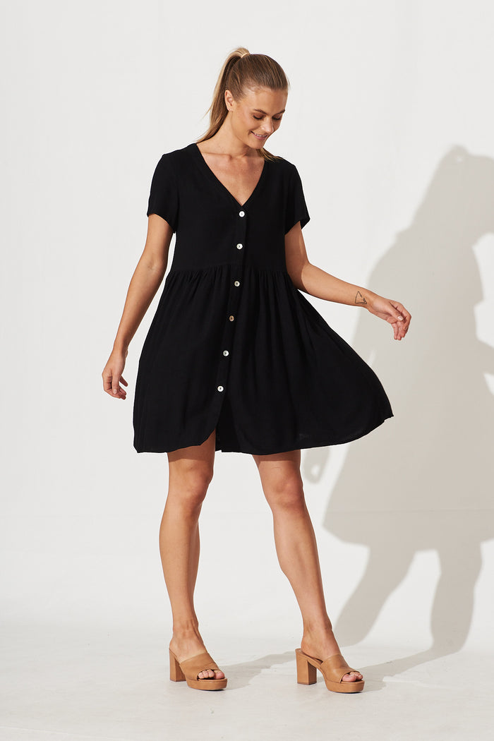 Horizon Smock Dress In Black Linen Blend St Frock Horizon Smock Dress In Black Linen Blend St Frock
