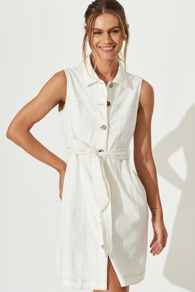 New York Shirt Dress In White Cotton Blend - front
