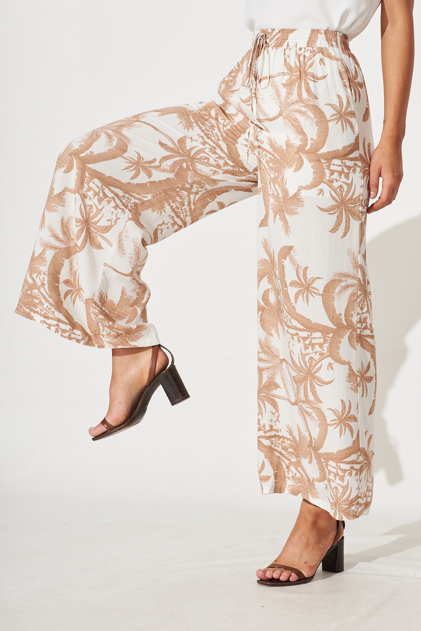 Palm print wide leg cheap trousers