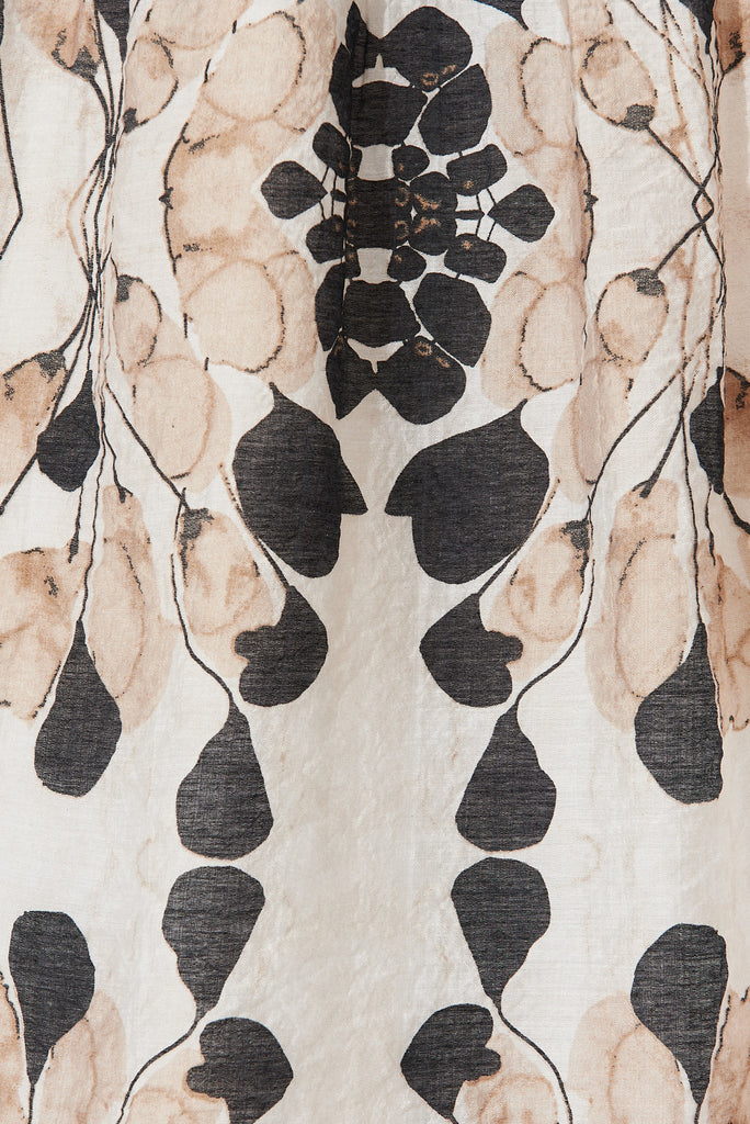 Amalie Midi Dress In Brown Leaf Print - fabric