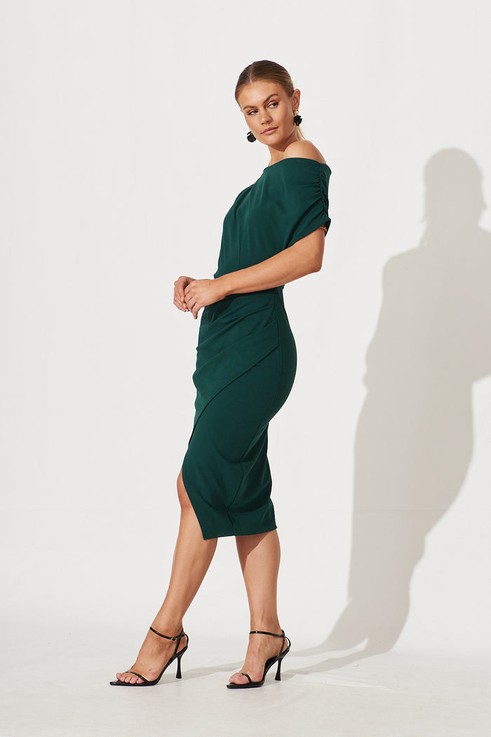 Phoenix Off Shoulder Midi Dress In Emerald St Frock Phoenix Off Shoulder Midi Dress In Emerald St Frock