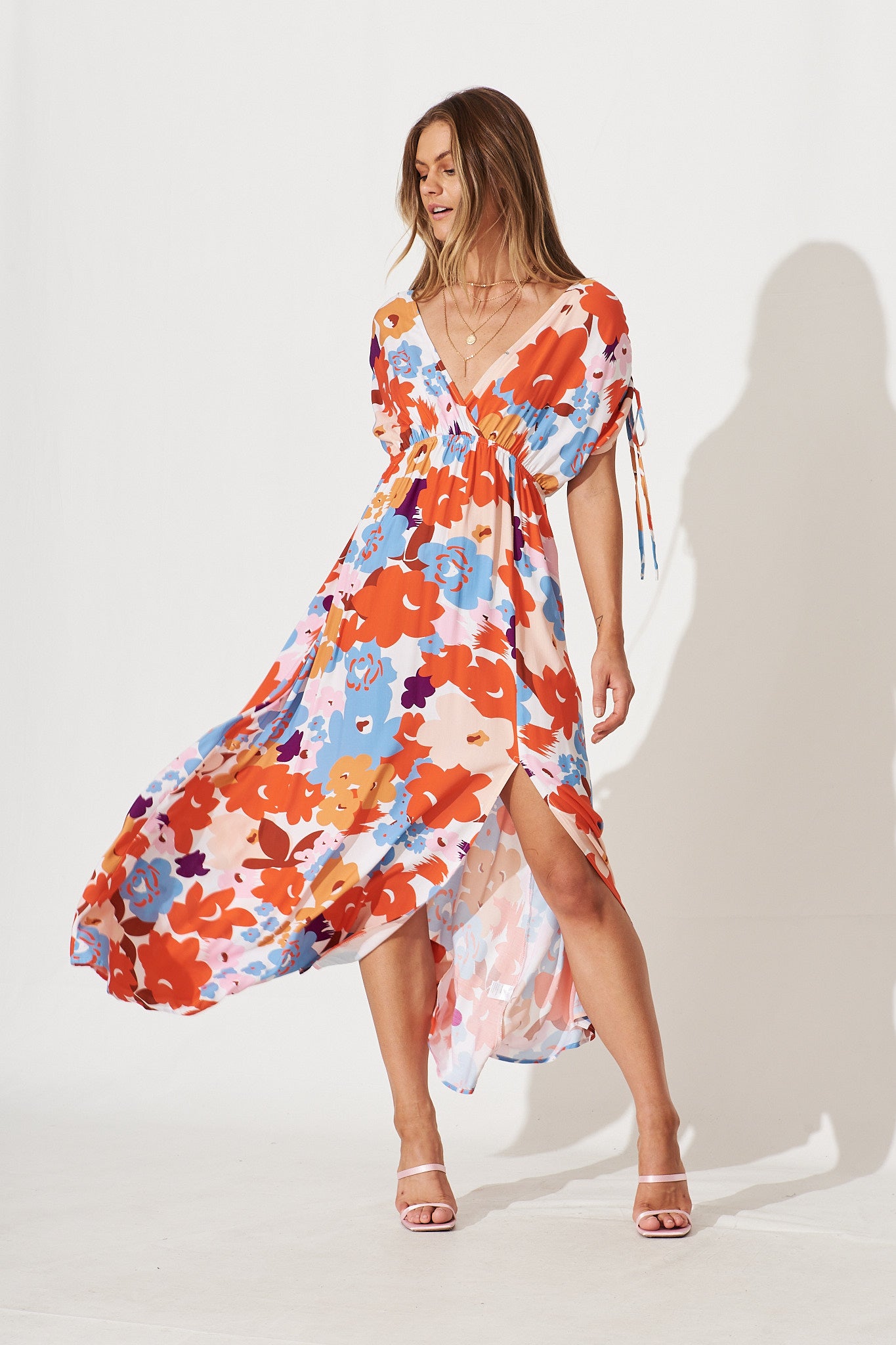 Sunny Maxi Dress In Tangerine Multi Floral Print - full length