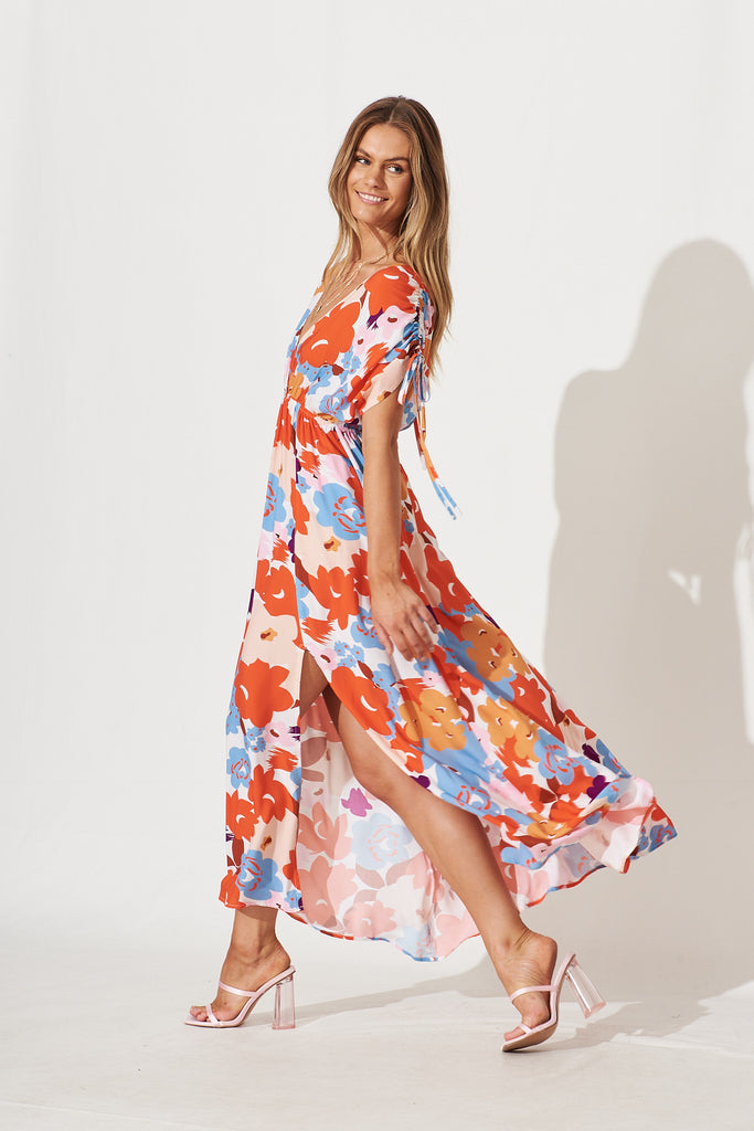 Sunny Maxi Dress In Tangerine Multi Floral Print - side