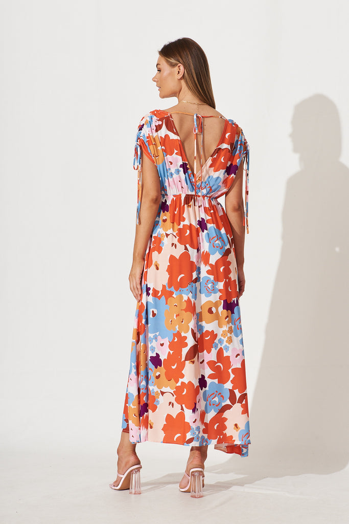 Sunny Maxi Dress In Tangerine Multi Floral Print - back