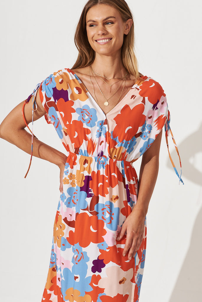 Sunny Maxi Dress In Tangerine Multi Floral Print - front
