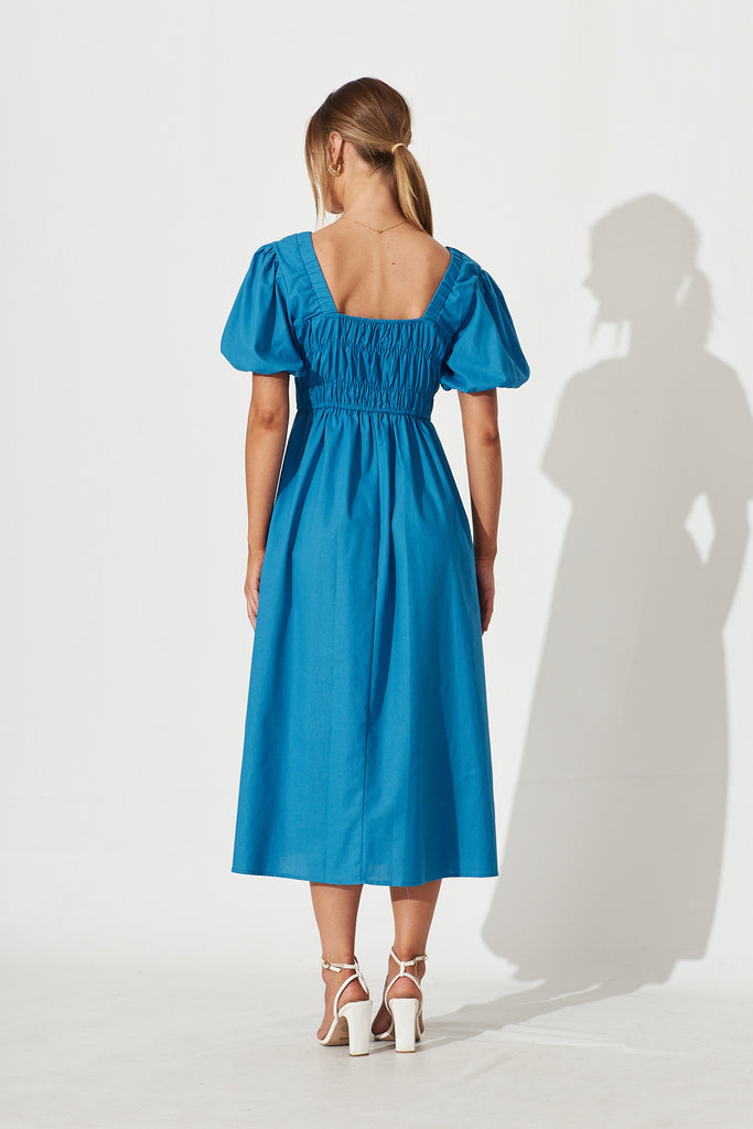 Arizona Midi Dress In Blue Cotton Linen Blend - back