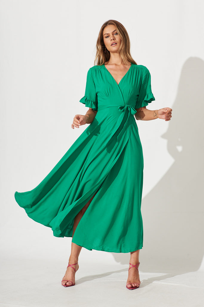 Rondal Maxi Wrap Dress In Green - full length