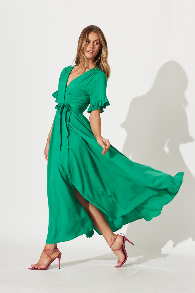 Rondal Maxi Wrap Dress In Green - side