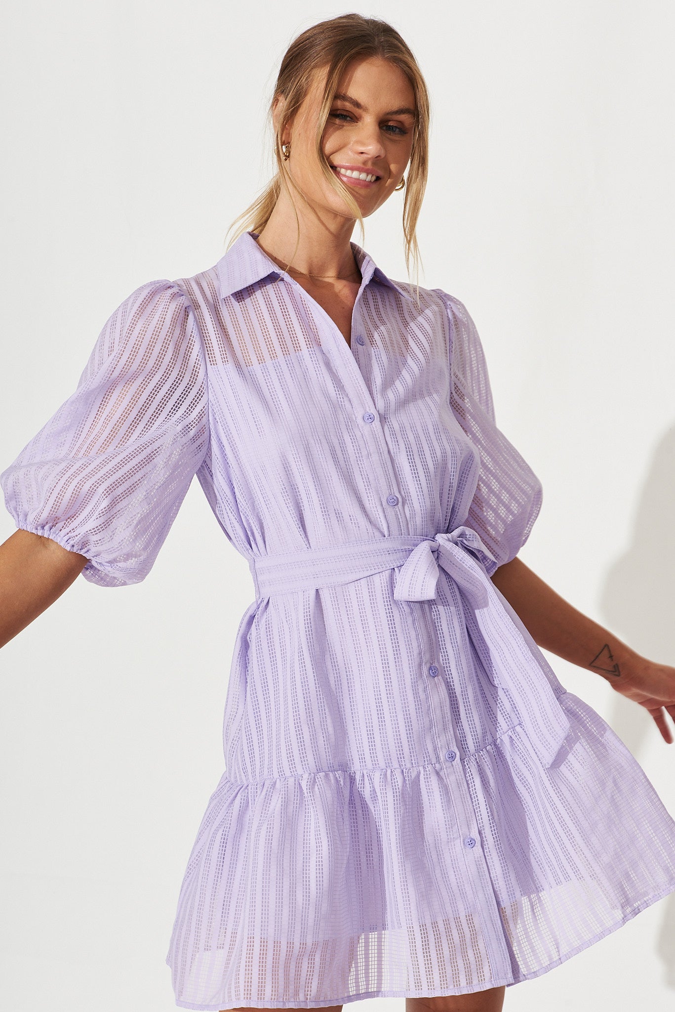 Fione Shirt Dress In Lilac Organza - front