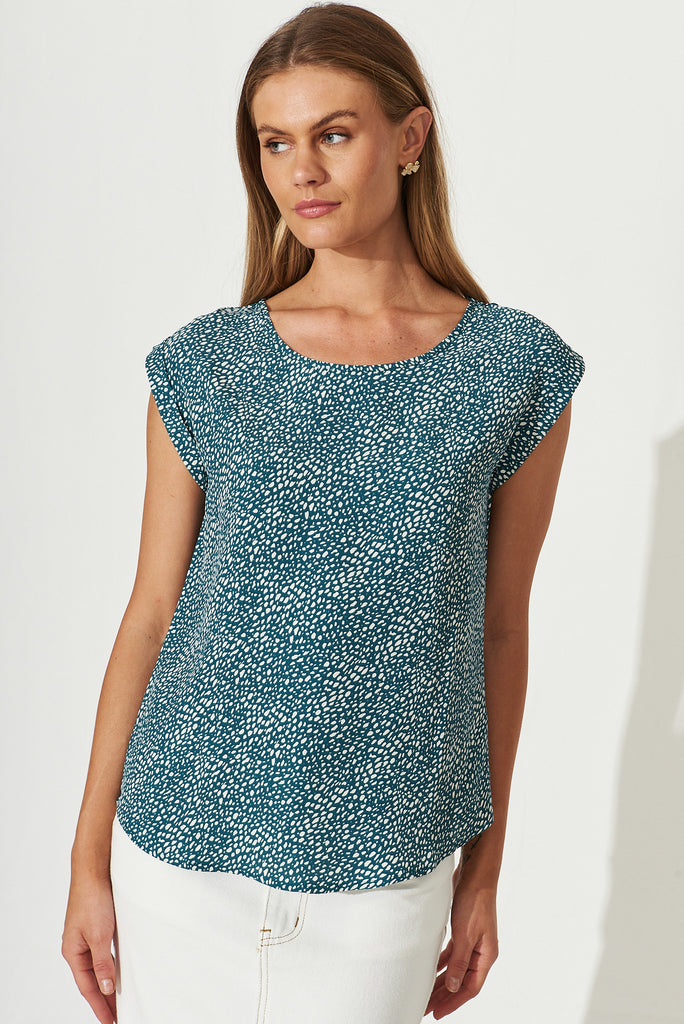 Rejina Top In Teal With White Speckle - front
