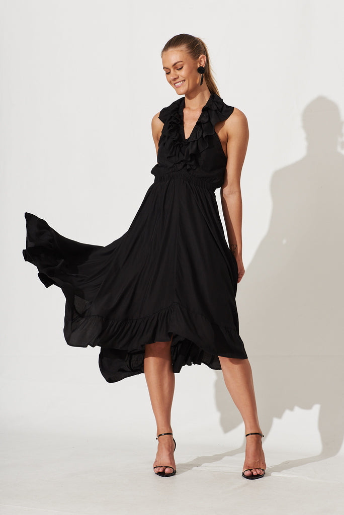 Elvina Halter Neck Maxi Dress In Black - full length