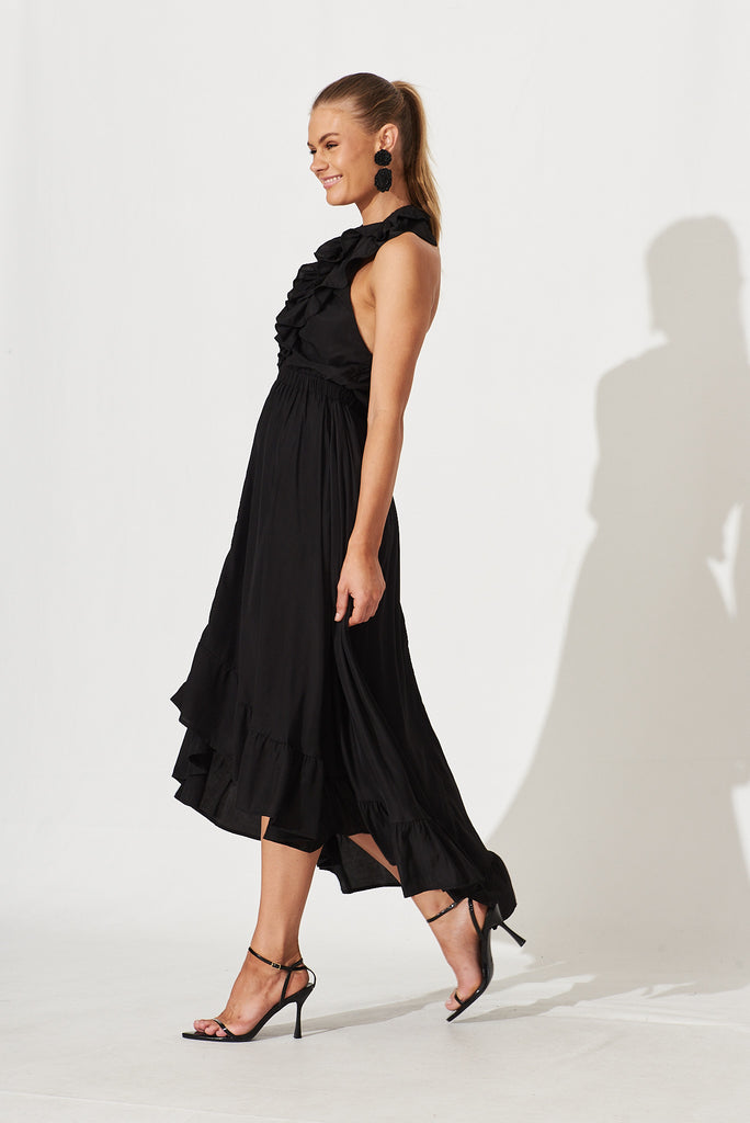 Elvina Halter Neck Maxi Dress In Black - side