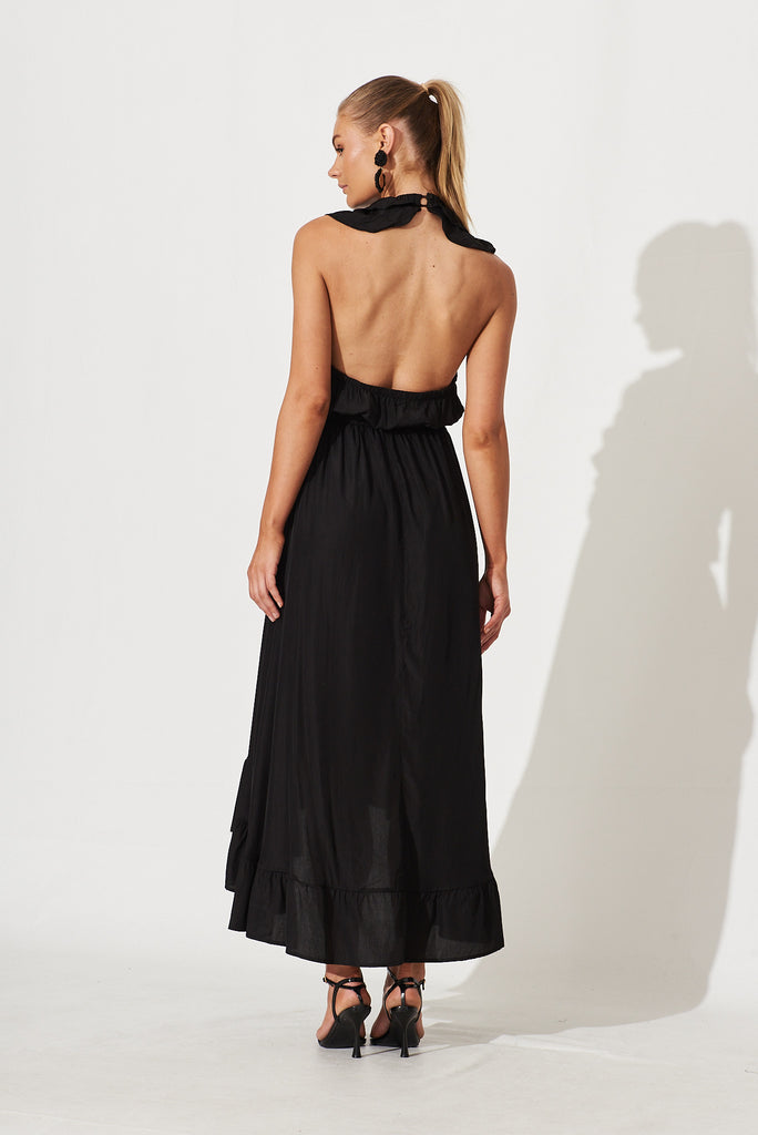 Elvina Halter Neck Maxi Dress In Black - back