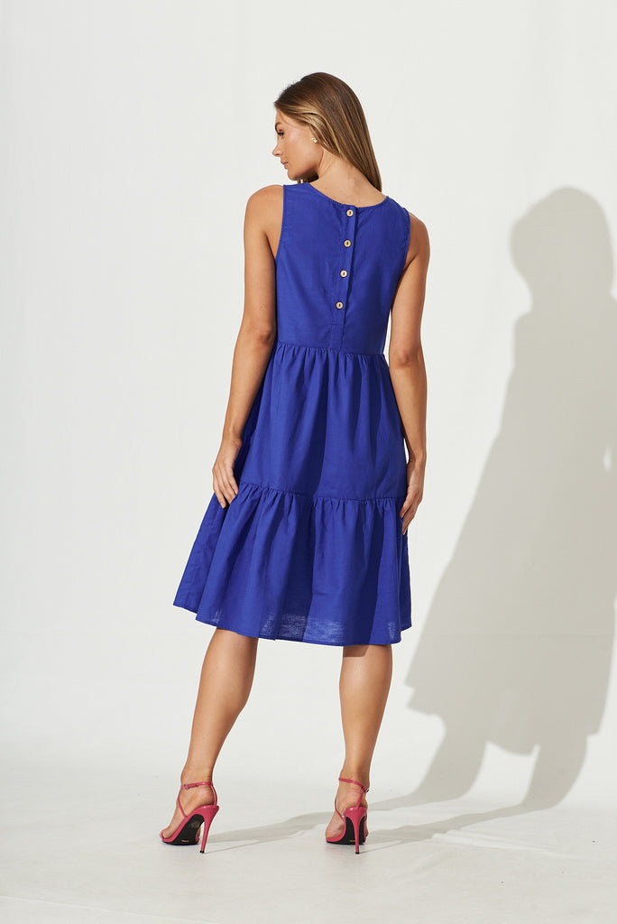 Nayeli Midi Dress In Royal Blue Linen Blend - back