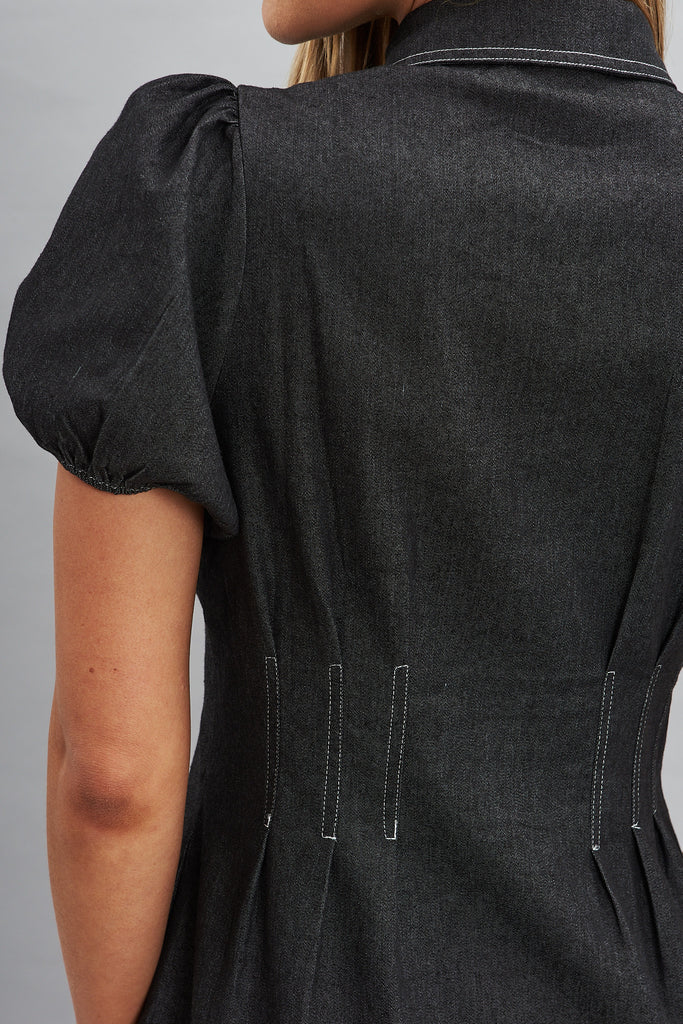 Elite Midi Shirt Dress In Black - detail