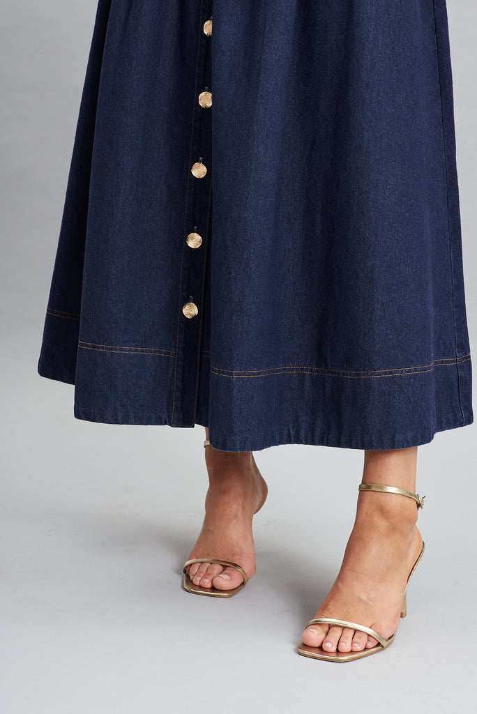 Judith Maxi Denim Skirt In Dark Blue - detail
