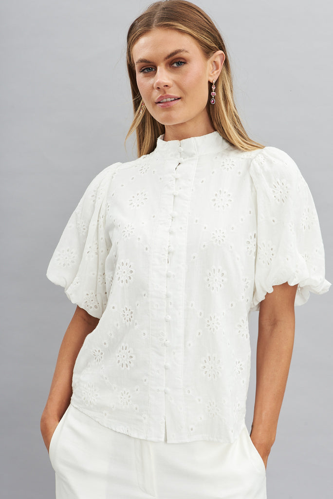 Prudence Shirt In White Cotton Broderie - front