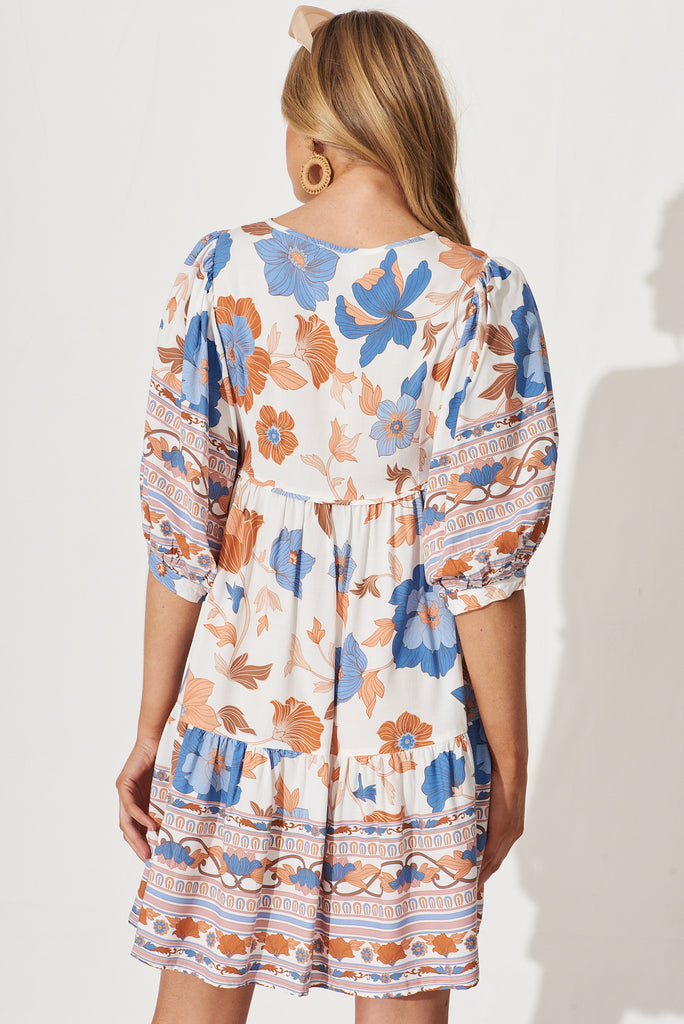 Wednesday Smock Dress In White With Rust Boho Floral - back